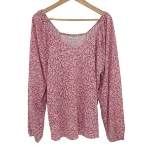 NWT Studio B by Bobeau Pink Floral Long Sleeve Shirred Top Women's Plus Size 1X